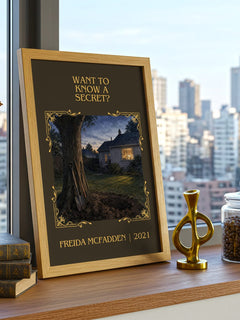 Want To Know A Secret? Classic Book Art Print by Freida Mcfadden – framed print on a city-view windowsill