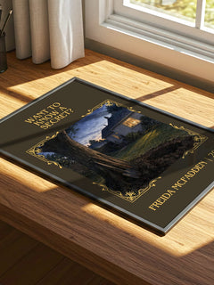 Want To Know A Secret? Classic Book Art Print by Freida Mcfadden – print on a sunlit desk
