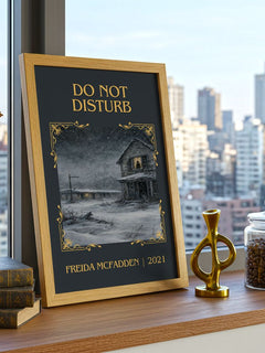 Do Not Disturb Classic Book Art Print by Freida Mcfadden – framed print on a city-view windowsill