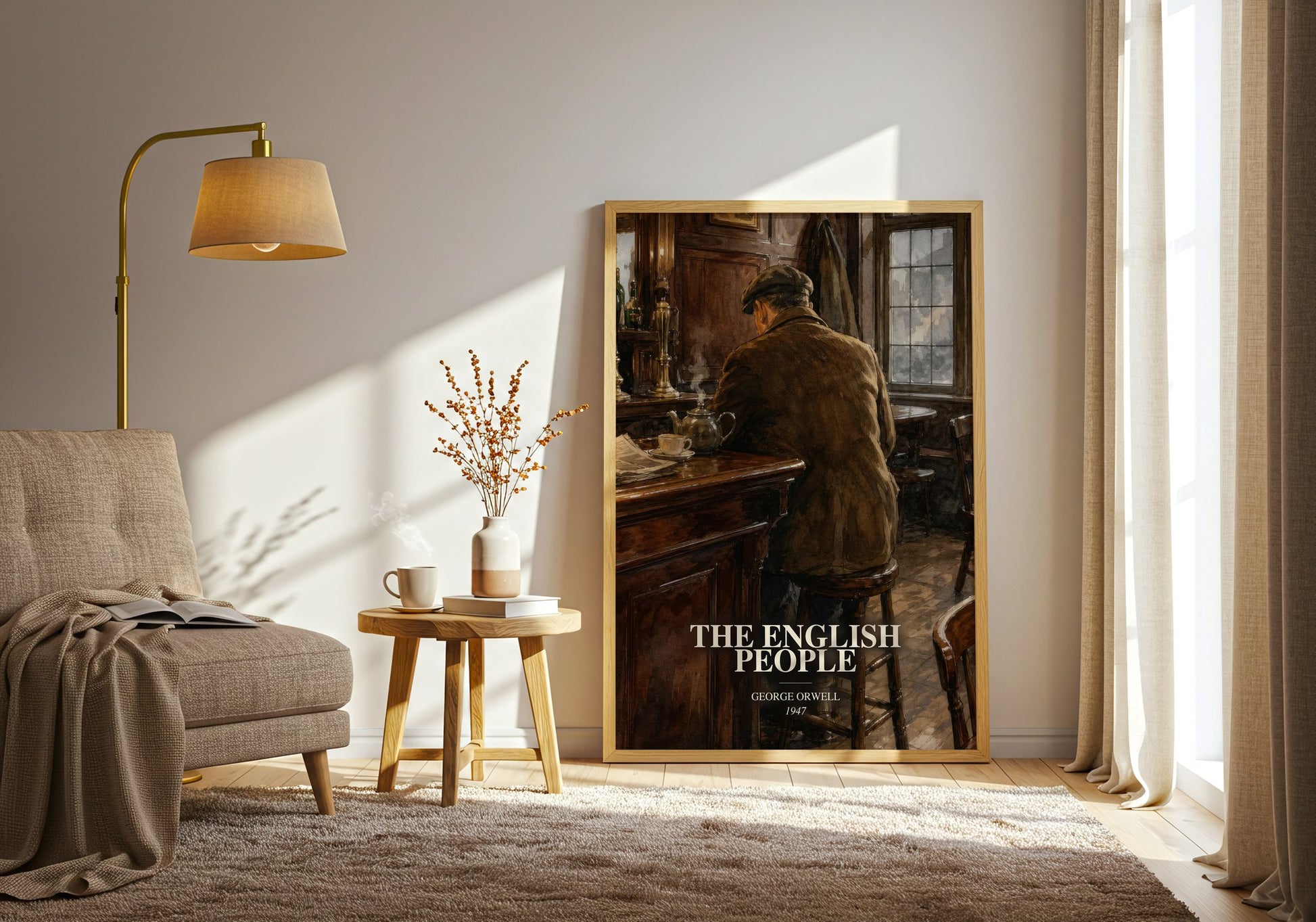 The English People watercolour print in frame leaning in hallway – non fiction wall art