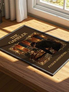 The Gambler Classic Book Art Print by Fyodor Dostoevsky – print on a sunlit desk