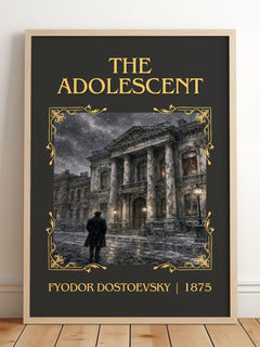 The Adolescent Classic Book Art Print by Fyodor Dostoevsky – framed print leaning on a wooden floor