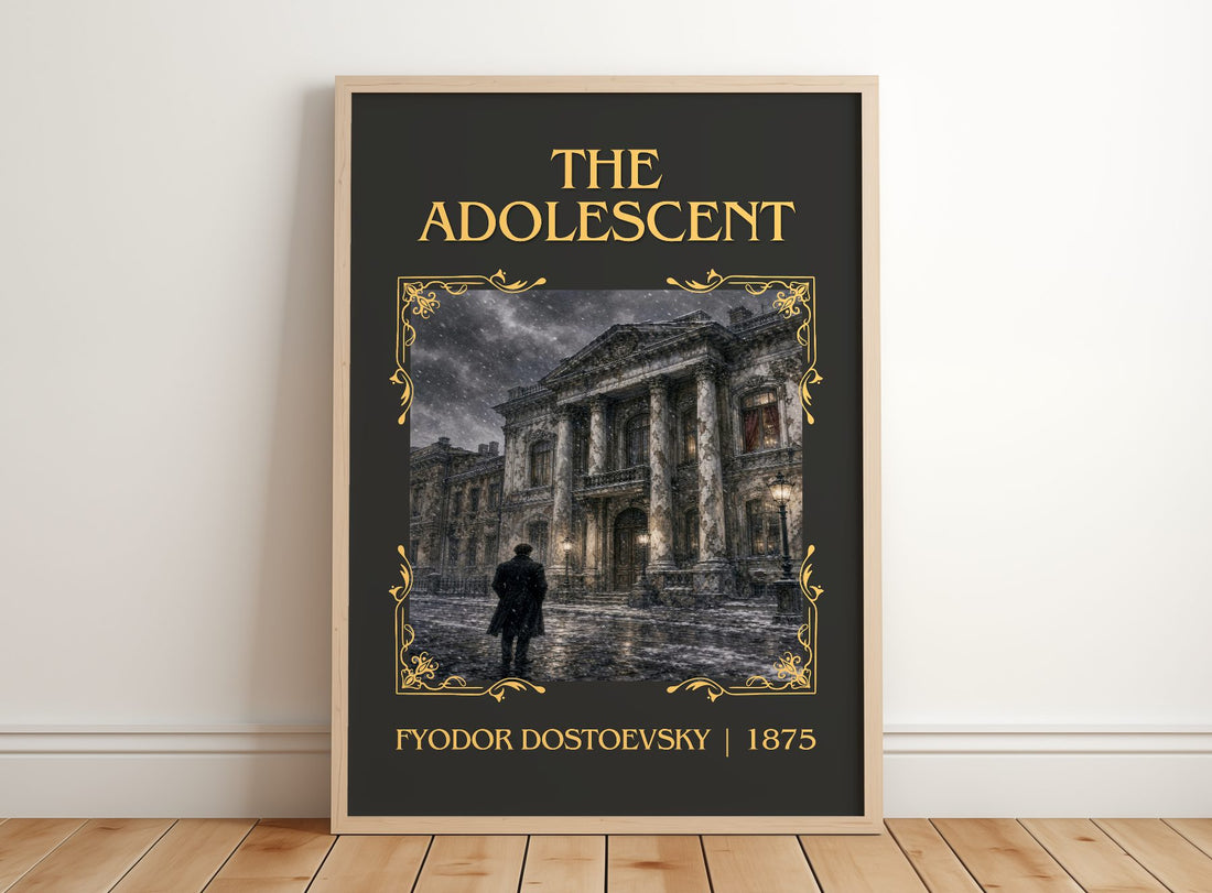 The Adolescent Classic Book Art Print by Fyodor Dostoevsky – framed print leaning on a wooden floor