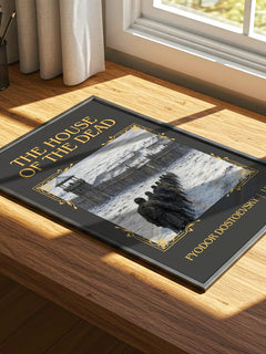 The House Of The Dead Classic Book Art Print by Fyodor Dostoevsky – print on a sunlit desk