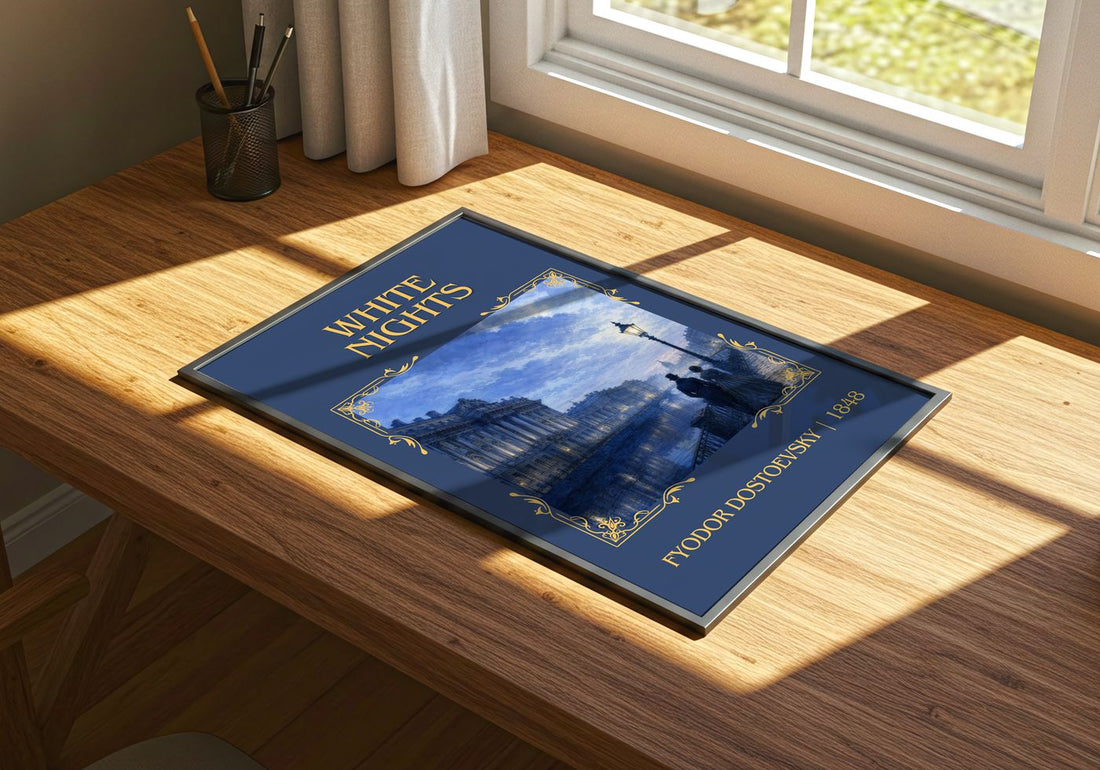 White Nights Classic Book Art Print by Fyodor Dostoevsky – print on a sunlit desk