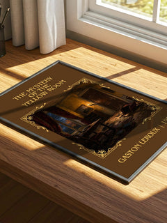 The Mystery Of The Yellow Room Classic Book Art Print by Gaston Leroux – print on a sunlit desk