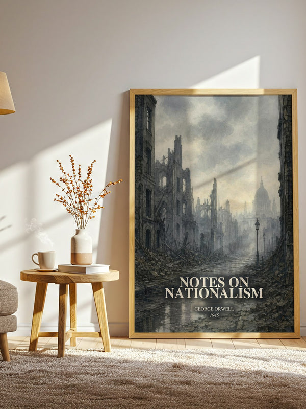 Notes On Nationalism watercolour print in frame leaning in hallway – non fiction wall art
