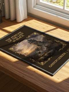 Perfume Of The Lady In Black Classic Book Art Print by Gaston Leroux – print on a sunlit desk