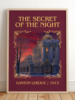 The Secret Of The Night Classic Book Art Print by Gaston Leroux – framed print leaning on a wooden floor