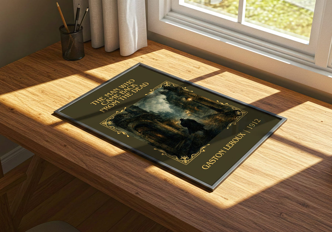 Man Who Came Back From The Dead Classic Book Art Print by G. Leroux – print on a sunlit desk