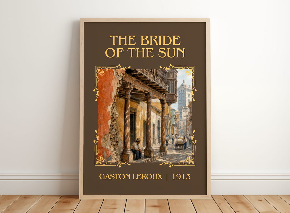 The Bride Of The Sun Classic Book Art Print by Gaston Leroux – framed print leaning on a wooden floor