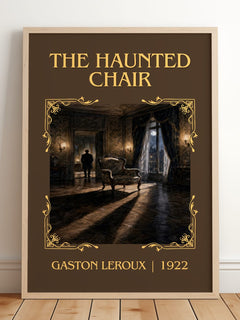 The Haunted Chair Classic Book Art Print by Gaston Leroux – framed print leaning on a wooden floor