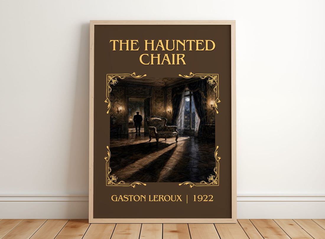 The Haunted Chair Classic Book Art Print by Gaston Leroux – framed print leaning on a wooden floor