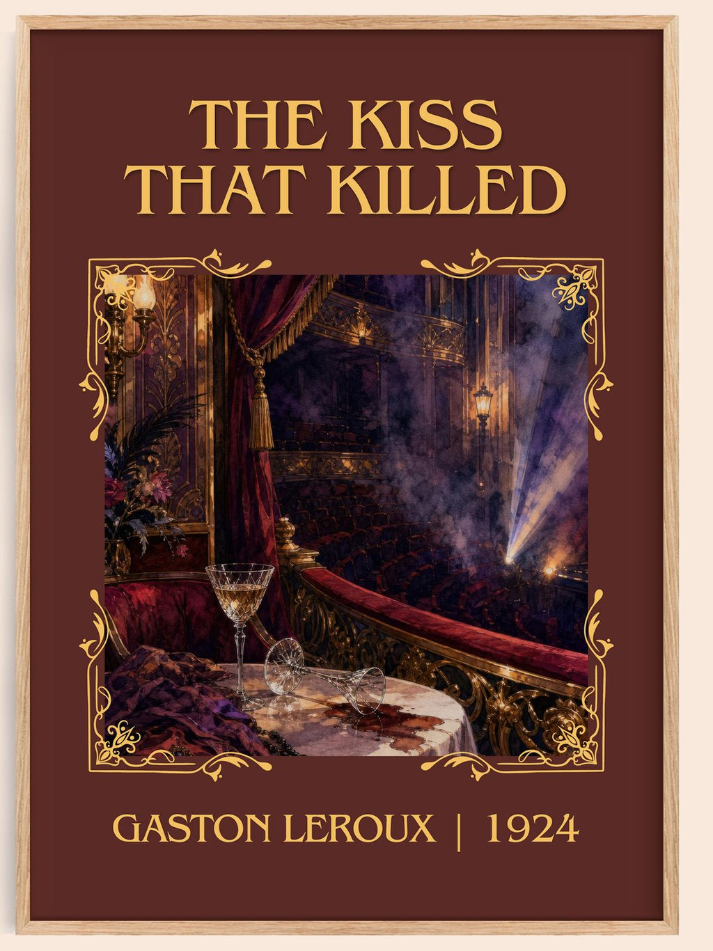 The Kiss That Killed Classic Book Art Print by Gaston Leroux – book poster