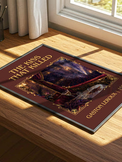 The Kiss That Killed Classic Book Art Print by Gaston Leroux – print on a sunlit desk