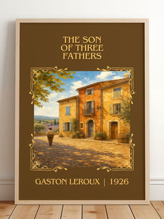 The Son Of Three Fathers Classic Book Art Print by Gaston Leroux – framed print leaning on a wooden floor