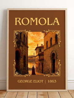 Romola Classic Book Art Print by George Eliot – framed print leaning on a wooden floor