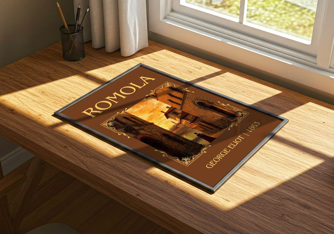 Romola Classic Book Art Print by George Eliot – print on a sunlit desk