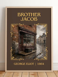Brother Jacob Classic Book Art Print by George Eliot – framed print leaning on a wooden floor
