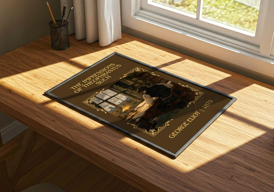 Impressions Of Theophrastus Such Classic Book Art Print by G. Eliot – print on a sunlit desk