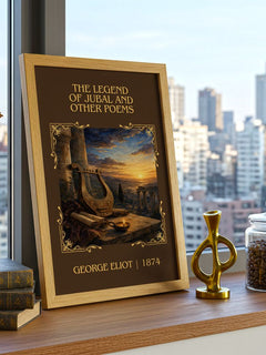 Legend Of Jubal And Other Poems Classic Book Art Print by George Eliot – framed print on a city-view windowsill