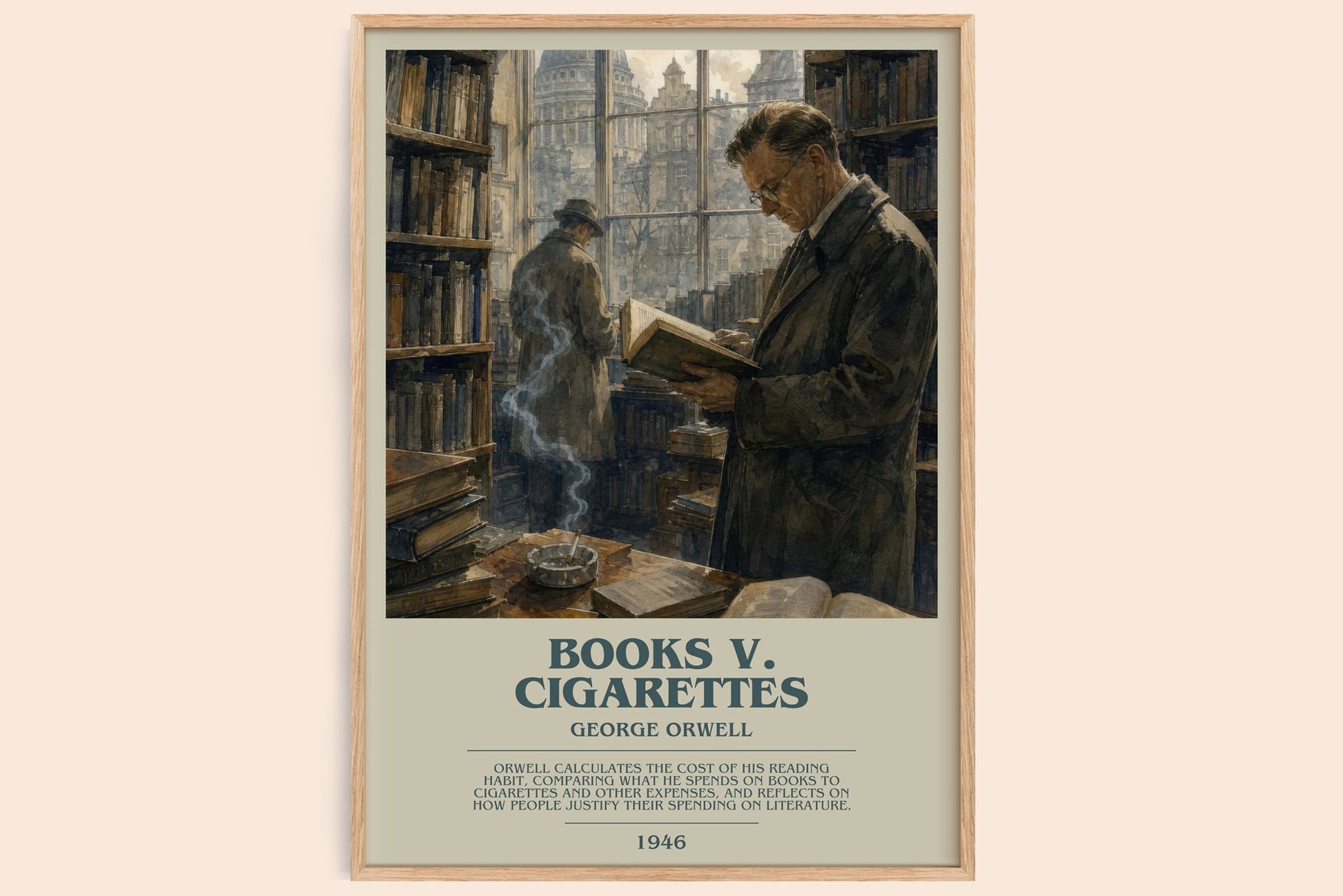 Books V. Cigarettes bookish book poster by George Orwell – framed literary art print