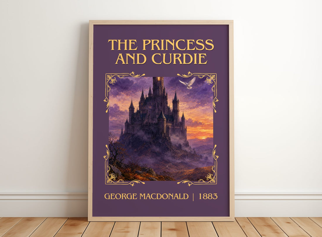 The Princess And Curdie Classic Book Art Print by George Macdonald – framed print leaning on a wooden floor