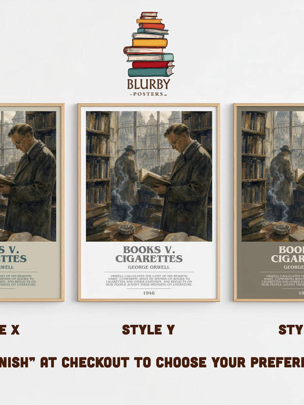 Books V. Cigarettes bookish print in frame leaning in hallway – non fiction wall art