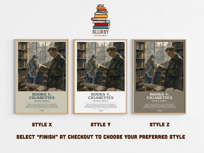 Books V. Cigarettes bookish print in frame leaning in hallway – non fiction wall art
