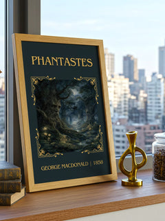 Phantastes Classic Book Art Print by George Macdonald – framed print on a city-view windowsill