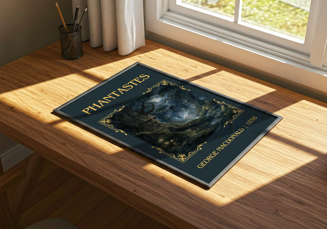 Phantastes Classic Book Art Print by George Macdonald – print on a sunlit desk