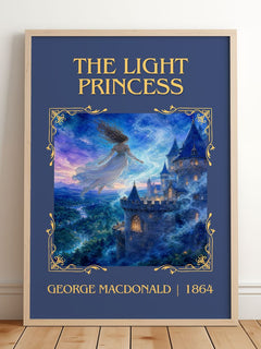 The Light Princess Classic Book Art Print by George Macdonald – framed print leaning on a wooden floor