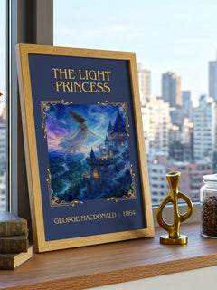 The Light Princess Classic Book Art Print by George Macdonald – framed print on a city-view windowsill