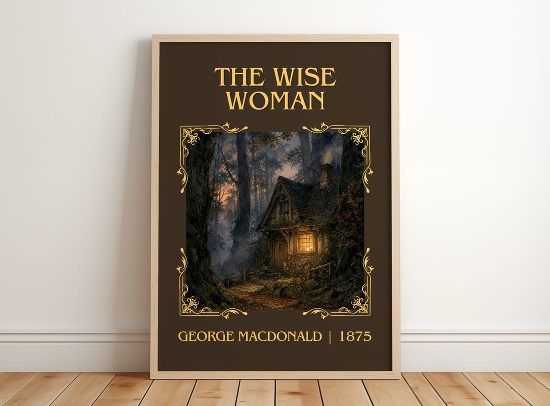 The Wise Woman Classic Book Art Print by George Macdonald – framed print leaning on a wooden floor