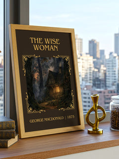 The Wise Woman Classic Book Art Print by George Macdonald – framed print on a city-view windowsill