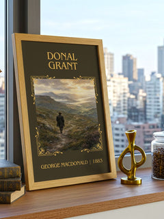 Donal Grant Classic Book Art Print by George Macdonald – framed print on a city-view windowsill
