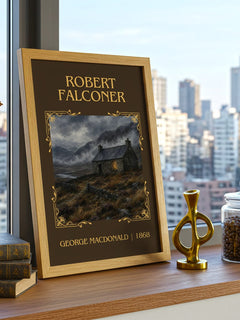 Robert Falconer Classic Book Art Print by George Macdonald – framed print on a city-view windowsill