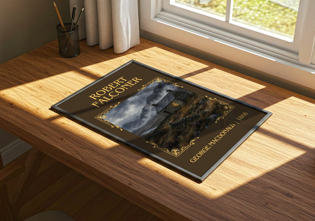 Robert Falconer Classic Book Art Print by George Macdonald – print on a sunlit desk