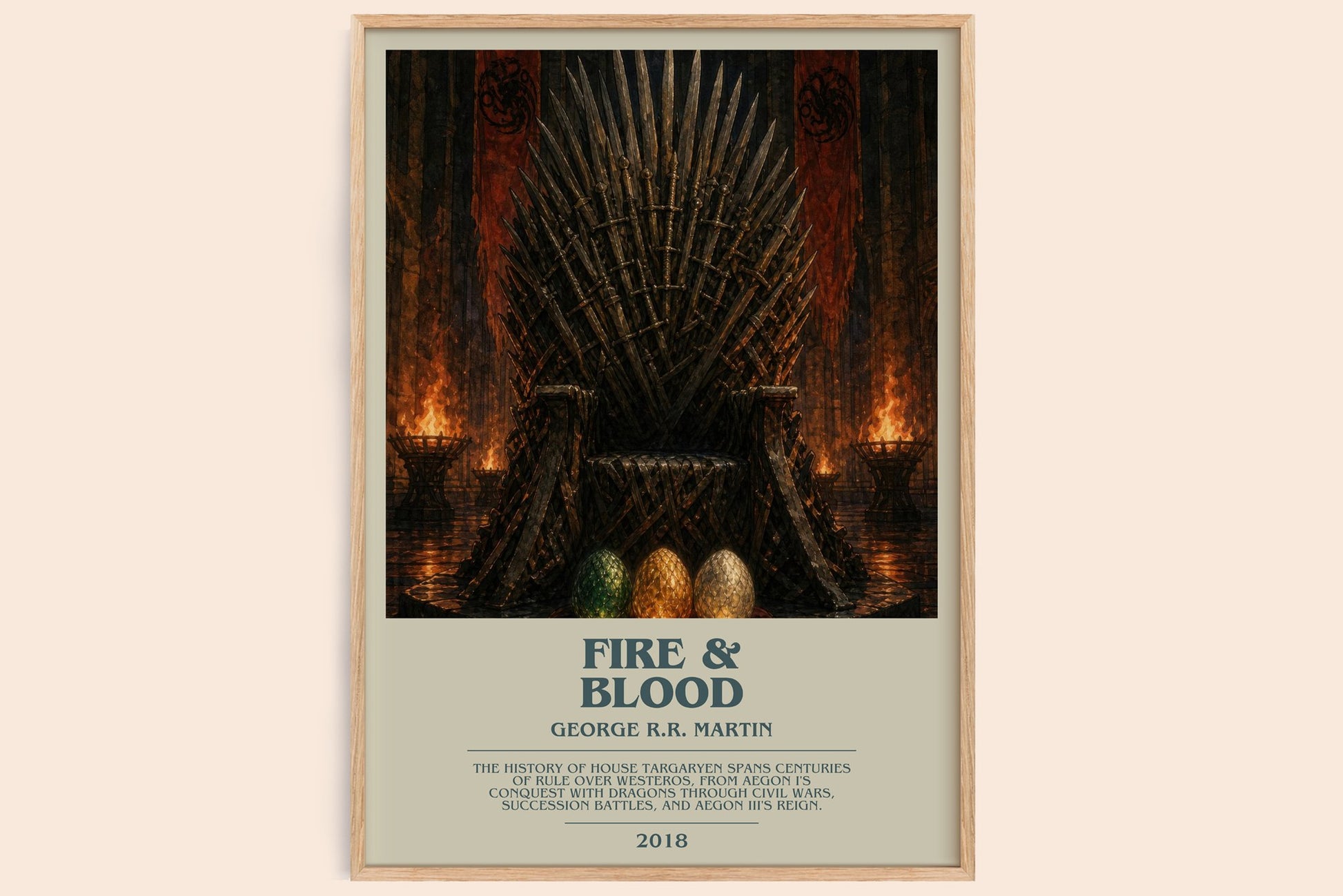 Fire & Blood bookish book poster by George R.R. Martin – framed literary art print