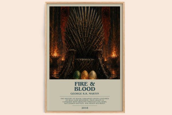 Fire & Blood bookish book poster by George R.R. Martin – framed literary art print