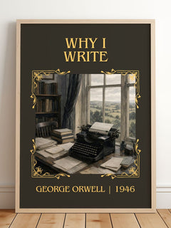 Why I Write Classic Book Art Print by George Orwell – framed print leaning on a wooden floor