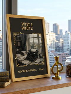 Why I Write Classic Book Art Print by George Orwell – framed print on a city-view windowsill