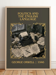 Politics And The English Language Classic Book Art Print by G. Orwell – framed print leaning on a wooden floor
