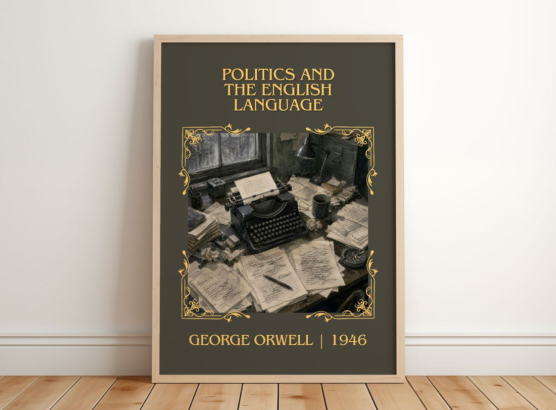 Politics And The English Language Classic Book Art Print by G. Orwell – framed print leaning on a wooden floor