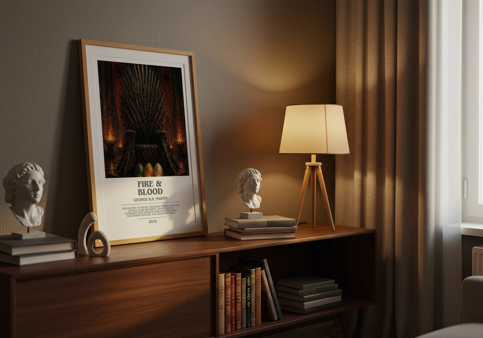 Fire & Blood bookish book poster framed on wall – fantasy wall art