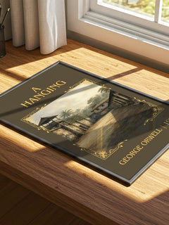 A Hanging Classic Book Art Print by George Orwell – print on a sunlit desk