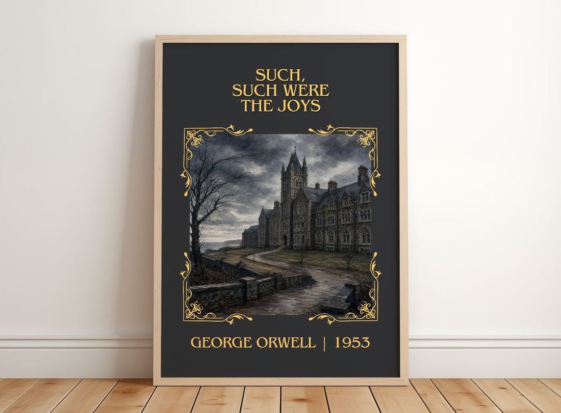 Such, Such Were The Joys Classic Book Art Print by George Orwell – framed print leaning on a wooden floor