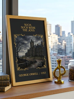 Such, Such Were The Joys Classic Book Art Print by George Orwell – framed print on a city-view windowsill