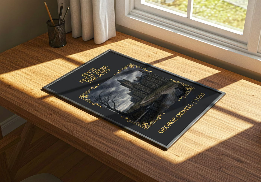 Such, Such Were The Joys Classic Book Art Print by George Orwell – print on a sunlit desk