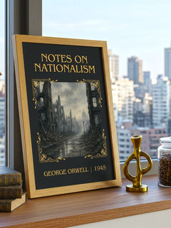 Notes On Nationalism Classic Book Art Print by George Orwell – framed print on a city-view windowsill